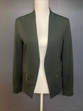 Premise Dark Olive Open-Front Women's Blazer with Zip Pockets